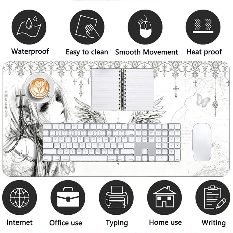 가죽 마우스 패드 블랙 화이트 애니메이션 미학 천사 소 - Gaming Keyboard And Mouse Pad 리뷰 및 가격